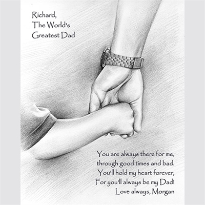 Greatest Dad Pencil Sketch Print with Custom Text,by myDaVinci - myDaVinci